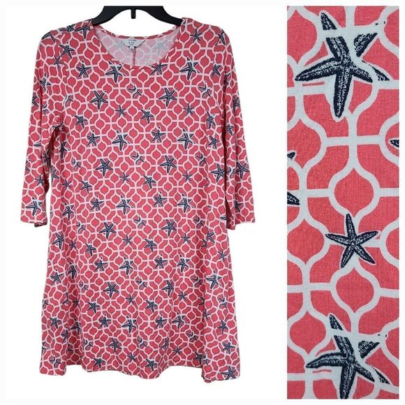 Crown & Ivy PETITE Starfish Pullover Knit Dress Nautical Pink Mini A-line PS - Picture 1 of 9